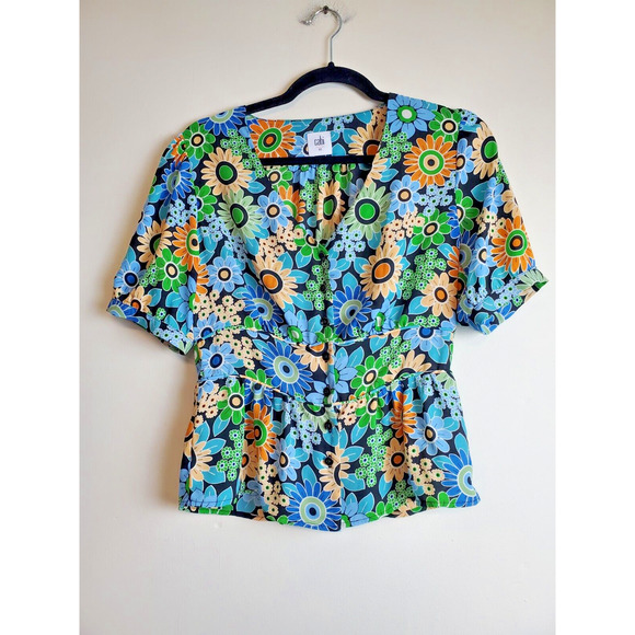 Cabi Womens Happy Top‎ Xs Retro Floral Bohemian Lightweight Peplum Flowers - Picture 12 of 12